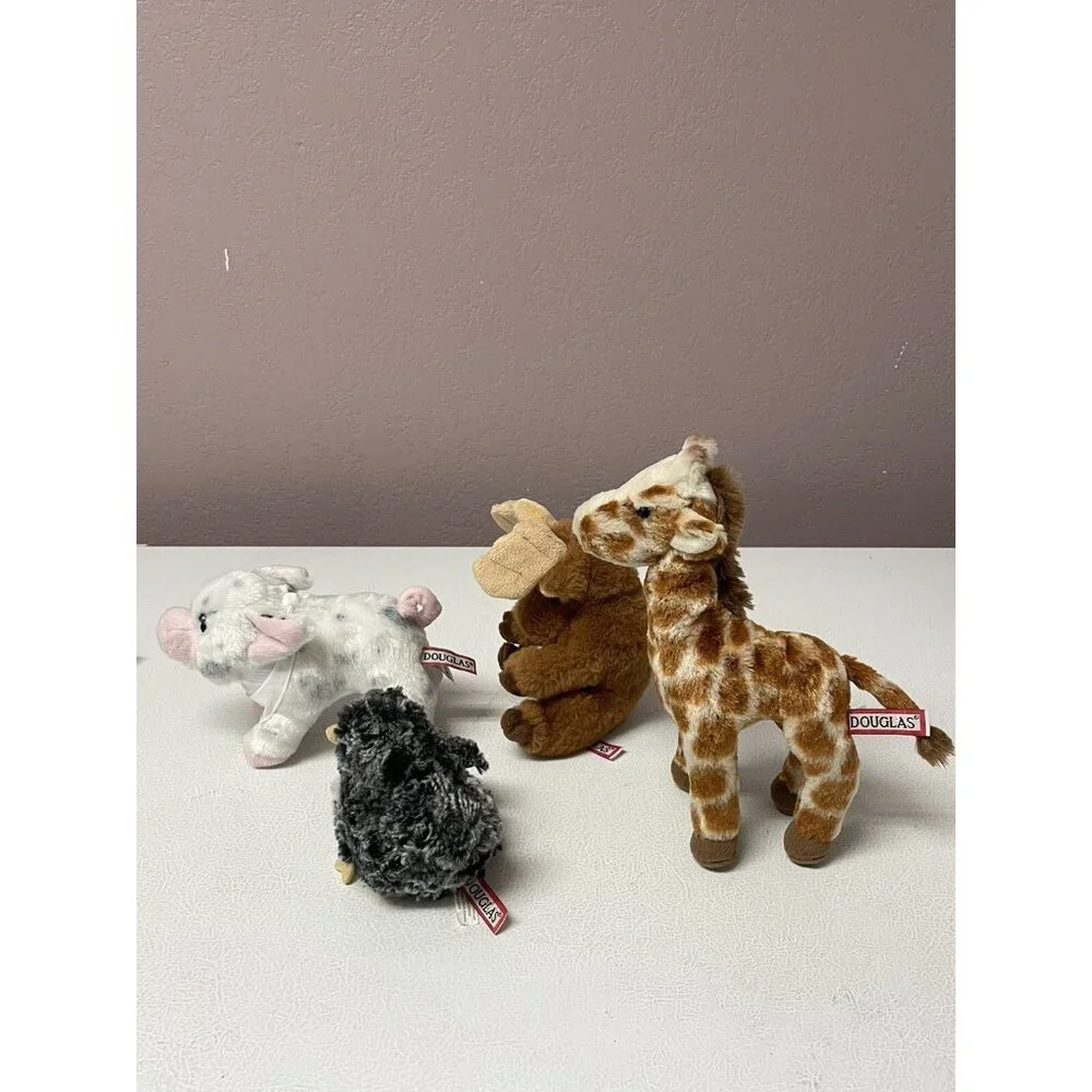 Douglas Cuddle Toys Plush Stuffed Animals Pig Giraffe Chick Moose Toy Lot